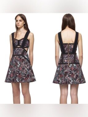 Self-Portrait floral jacquard sleeveless mini dress with cut-out detail